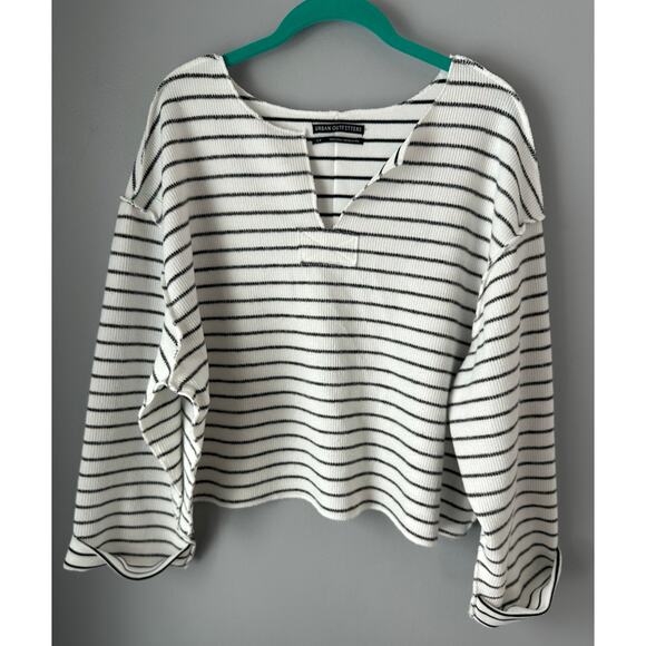 Urban Outfitters Tops - Urban Outfitters UO Black & White Striped Inside Out Notch Neck Long Sleeve Top